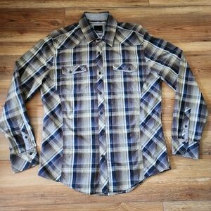 7 Diamonds Button Down Shirt Mens L Brown Plaid Long Sleeve